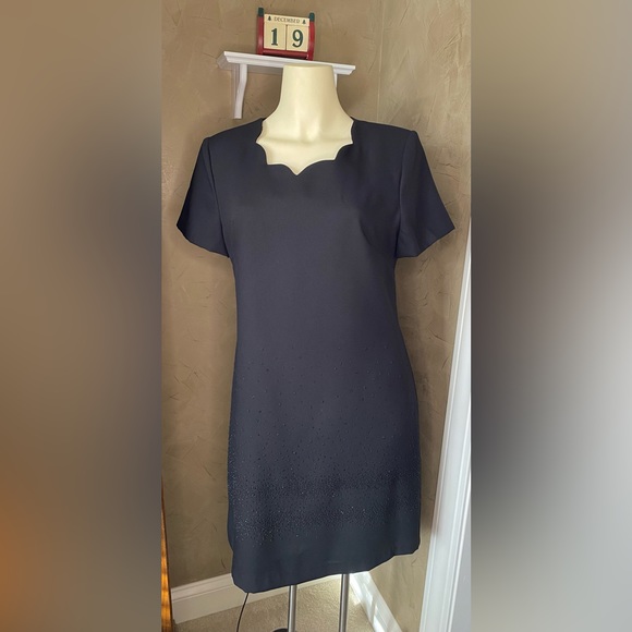 Vintage Nina Piccalino Black Short Sleeve Sparkle Dots Sheath Formal Party Dress - Picture 3 of 12